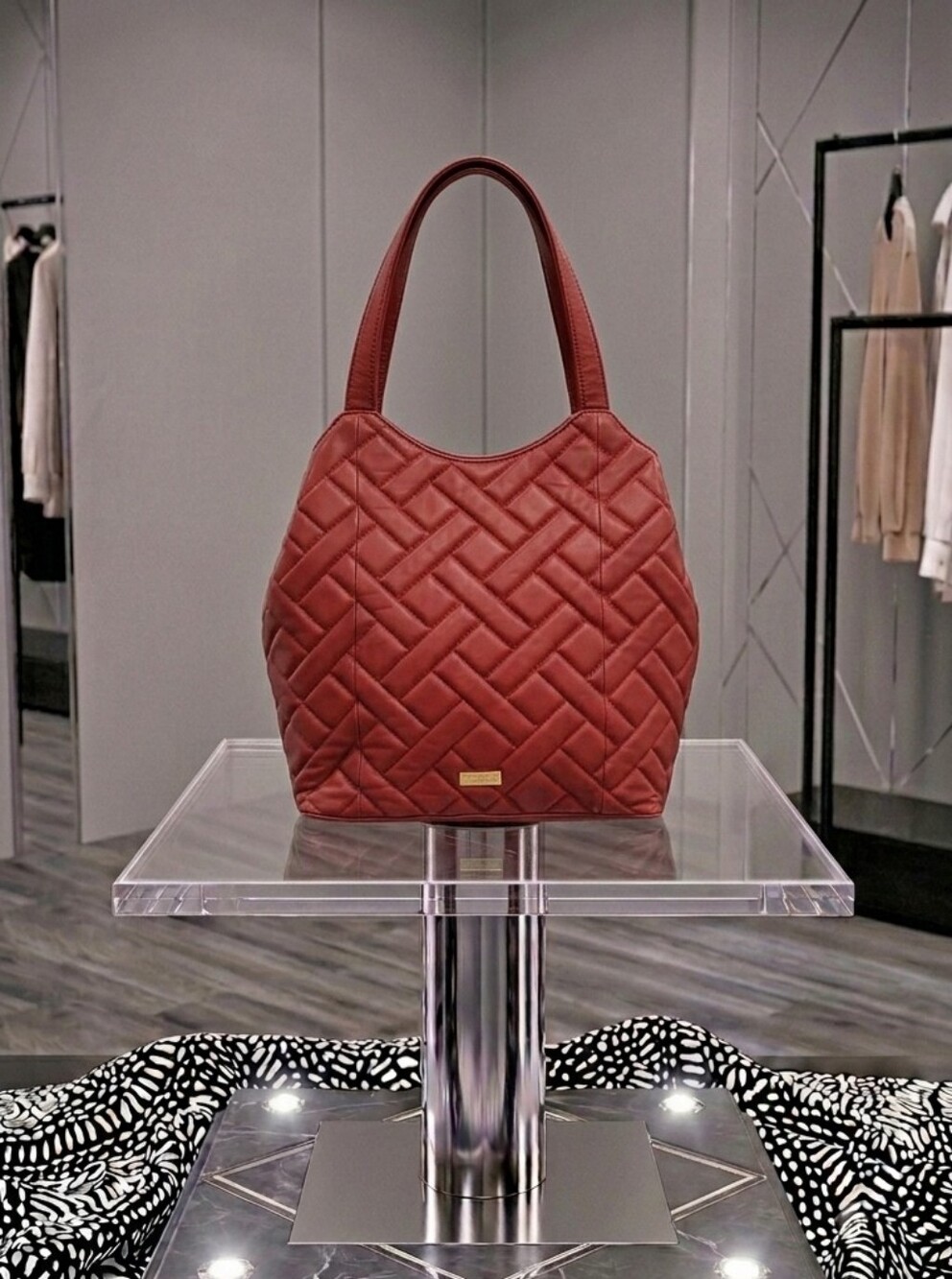Vince Camuto Kisho Quilted Leather Tote Red
